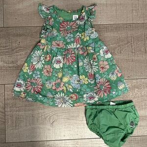 Gap Toddler Girl  Floral Dress - Carmel Green Sz: 12-18 months